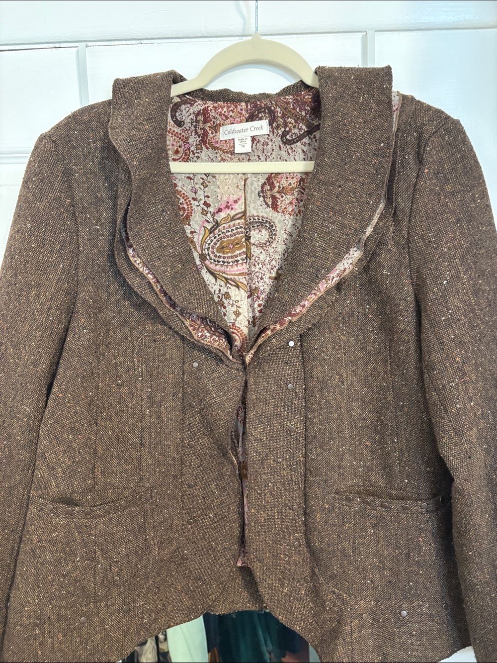 Coldwater Creek Brown Tweed Blazer with Paisley Lining size 16